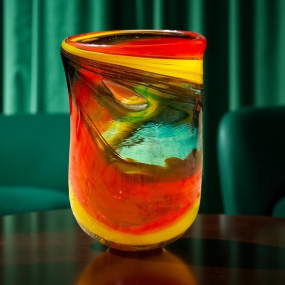 Hand blown Muti colored glass / vase orange, yellow, greens handcrafted - Picture 10 of 15